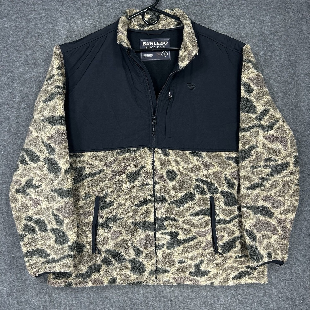 BURLEBO Sherpa Jacket Mens XL Rocky Mountain Camo Full Zip Outdoor
